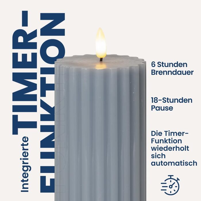 Світлодіодна свічка Стовпчик у формі зірки () світлодіодна воскова свічка з мерехтливим полумям, 15 см x 7,5 см, функція таймера, працює від батарейок (батарейки не входять до комплекту) для використання в приміщенні, зелена (синьо-сіра)