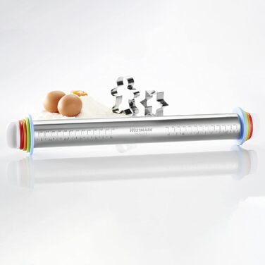 З 4 розпірними кільцями, по 1 кільцю по 10 мм, 6 мм, 3 мм, 2 мм, зі шкалами, нержавіюча сталь/пластик, сріблястий/білий/світло-блакитний/світло-зелений/помаранчевий/червоний, 30452260 нержавіючий ролик для випічки