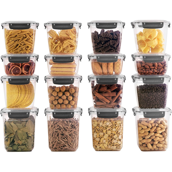 Набір банок для зберігання uandu Lock & Fresh 16, контейнери для зберігання харчових продуктів з кришками для харчових продуктів, мікрохвильова піч і морозильна камера, банки для зберігання з кришками, ящик для зберігання кухонний, банки для зберігання ге