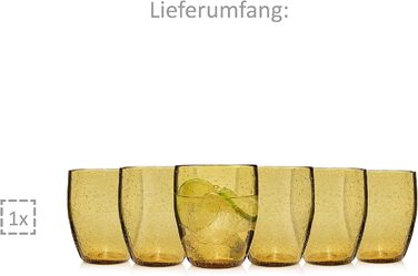 Набір склянок для пиття Singer Набір скляних склянок Porto з 6 предметів для 6 осіб, склянка для води, різнокольорова, унікальна нарізка, повсякденний, сімейна вечеря, офіс, набір склянок для соку на відкритому повітрі 310 мл (лондонський бурштин 6 шт.)