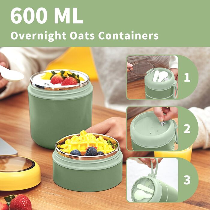 Стаканчик для пластівців 810 мл із складаною ложкою, зелений ETOPER