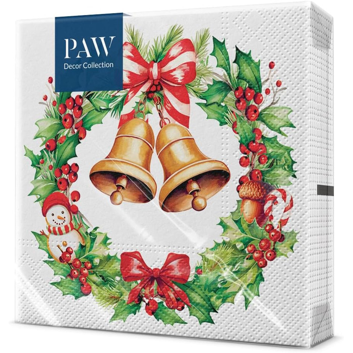 Серветки 3-шарові (33 x 33 см) I 20 шт. I Різнокольорові паперові серветки, ідеальні для різдвяного столу I Серветки - Різдво, зима, зірки, сніг, сніговики I (Святкова ялинка радості)