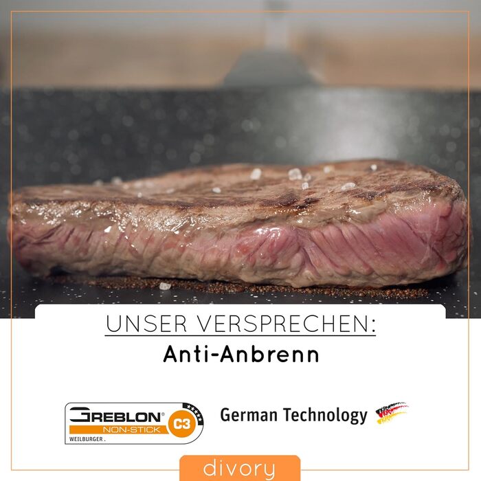 Сковорода гриль 28 x 28 см со съемной ручкой, черная DIVORY