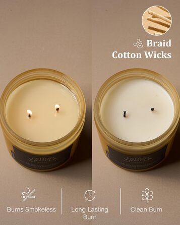 Ароматичні свічки M&SENSE з кавою у скляній банці з 2 гнітами 330 г, час горіння 70 годин, свічка з натурального соєвого воску для спальні, кухні, декору дому, подарункова свічка для чоловіків та жінок, смажена кава (лимон та ваніль)