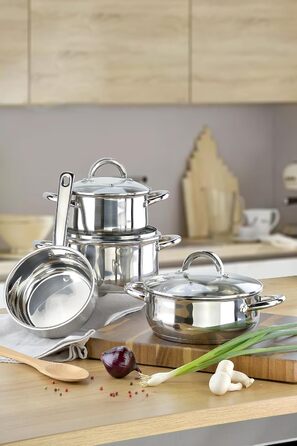 Набір з 4 каструль з нержавіючої сталі зі скляними кришками Linnuo