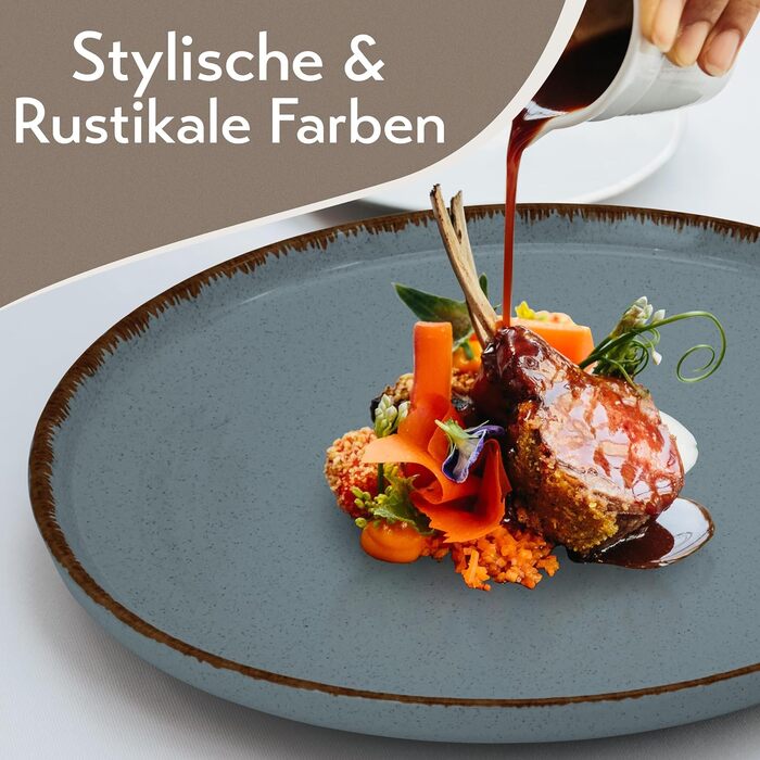 Набор посуды из керамогранита на 6 персон рустик 24 предм. - Набор посуды в деревенском стиле, можно мыть в посудомоечной машине - Набор мисок и тарелок - Посуда Pure Living (маленькие тарелки (6x), дымчато-синий)