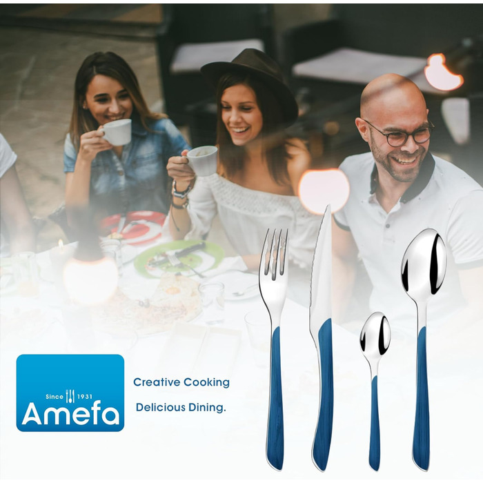 Набор столовых приборов Amefa ECLAT Nature, 24 предмета, набор столовых приборов на 6 человек, коричневые пластиковые ручки под дерево, можно мыть в посудомоечной машине, столовые приборы из нержавеющей стали, светлое дерево (синее дерево)