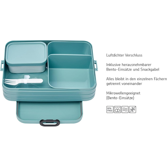 Ланч-бокс з Bento Box - Для 4 бутербродів або 8 скибочок хліба - Ланч-бокс для невеликих закусок і залишків їжі - Ланч-бокс для дорослих - Фуд-бокс з відділеннями - (Nordic Red, Bento Lunchbox великий TAB)