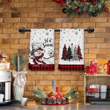 Набір з 2 різдвяних кухонних рушників Сніговик, Ялинки 43 x 66 см YAXZIM