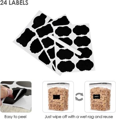 Набір банок для зберігання Vtopmart 0,8 л, банки для зберігання мюслі та харчові банки, пластик без бісфенолу А, герметичний, контейнер для сухого корму, набір із 12, 24 етикетки для круп, борошна, цукру (чорний) (1,6 л * 12)