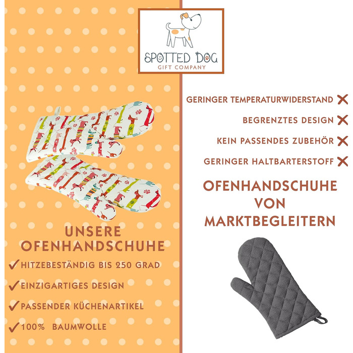 Набір з 2 рукавичок для духовки 35 х 17 см, різнокольоровий SPOTTED DOG GIFT COMPANY