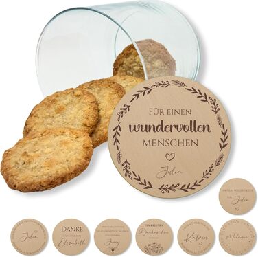 Персоналізовані банки для зберігання з кришками, невеликі подарунки, персоналізовані банки для печива, подарунки з подякою, дерев&39яні кришки з гравіюванням, персоналізовані подарунки, подарунки з подякою (Дизайн 1, 530 мл)