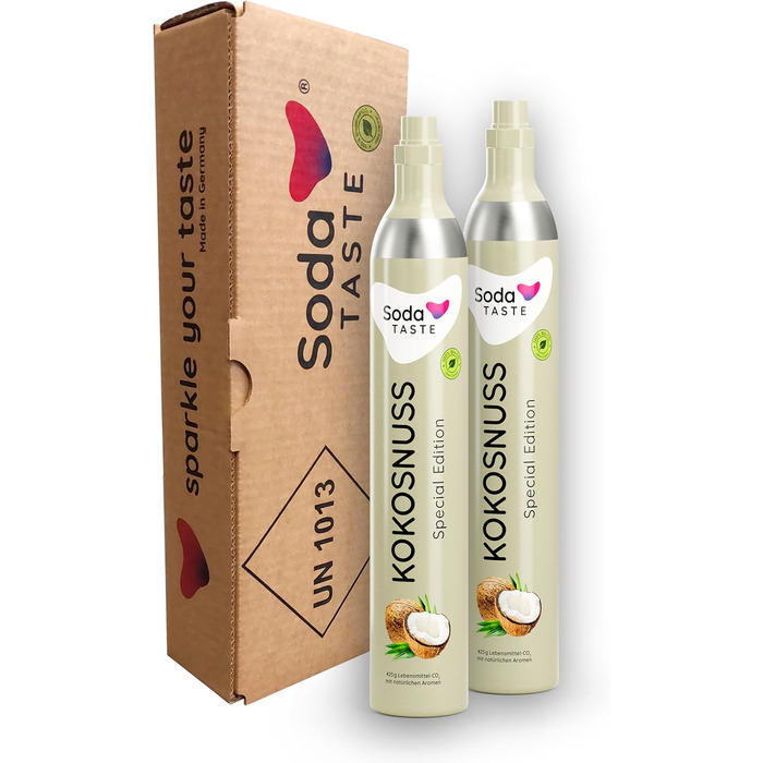 Набір із 2 змінних балонів CO2 SodaTASTE (змінний) для газованок, з натуральним м&39ятним смаком, без сиропу, для приготування до 120 л ароматизованої газованої води, без цукру (УВАГА потрібні 2 порожні балони) (Кокос)