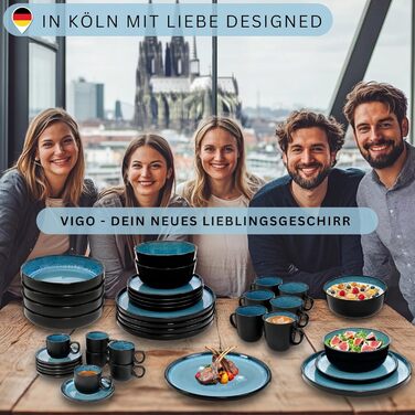 Кам&39яні миски для пасти 6 предметів, набір мисок для пасти на 6 осіб, набір мисок можна мити в посудомийній машині та мікрохвильовій печі, велика багатофункціональна миска темно-сірого кольору 750 мл VALUE COLLECTION (Vigo, комбінований набір 30 предмет