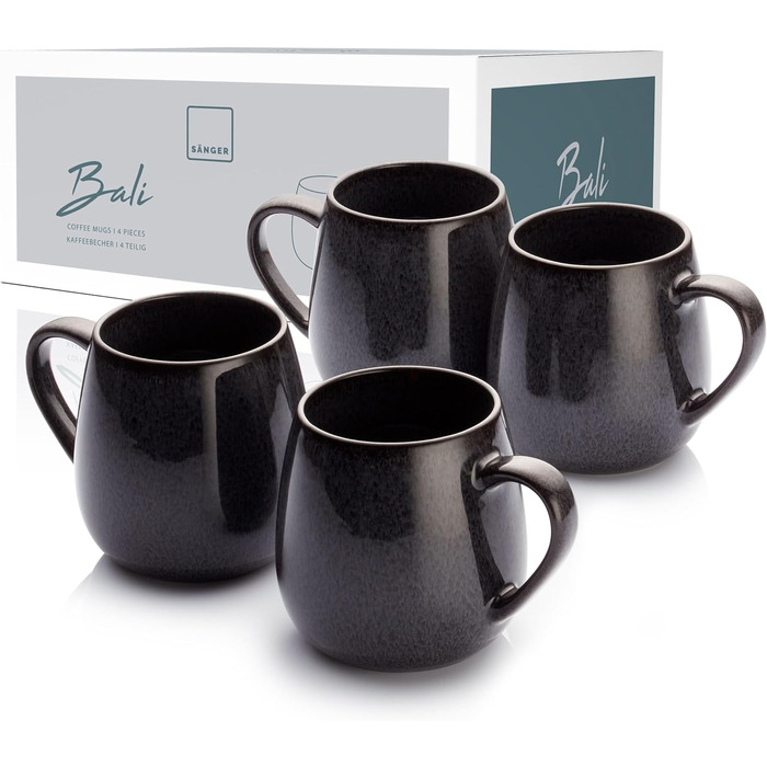 СПІВАЧКА Набір тарілок Балі 12 шт. , Набір посуду 4 персони, Тарілки з керамограніту, Столовий посуд в т.ч. Тарілки обідні, Тарілки для тортів і глибокі тарілки, Тарілки обідні, Столовий сервіз темно-сірий з темним зерном (Кавова кружка 4 шт.)