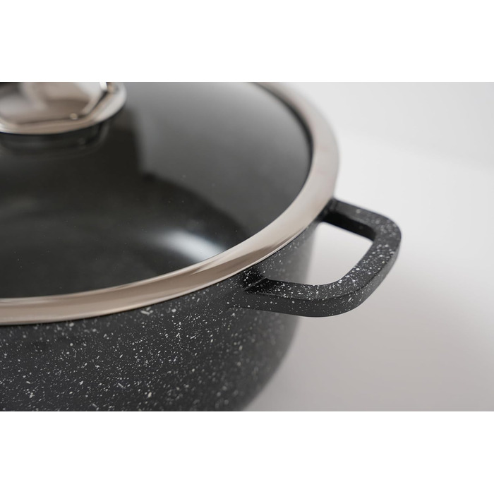Каструля/горщик GOLDMANN з антипригарним покриттям та скляною кришкою, 6,5 л, мармурове керамічне покриття, для всіх варильних поверхонь, екологічно чиста (24 см)