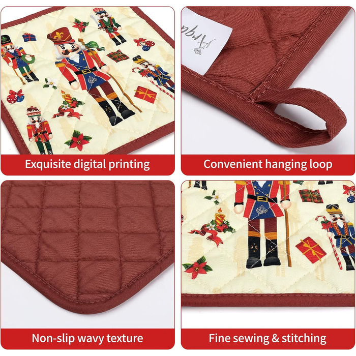 Набір з 2 кухонних рукавиць Arquiel з прихваткою та підставкою для каструль Gnome Autumn Orange Checked, 100 бавовняні кулінарні рукавички, термостійкі кухонні рукавички для приготування їжі, осінній декор, подарунки для жінок (різдвяний Лускунчик, прихва