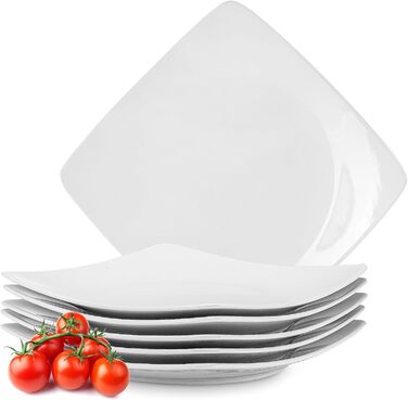 Консімо. Обідні тарілки на 6 персон - Набір з 6 тарілок - Посудомийні машини - Можна використовувати в мікрохвильовій печі - Набір керамічних тарілок - EPIRI Сучасна велика обідня тарілка - 25x25см - Black Matt (Білий)