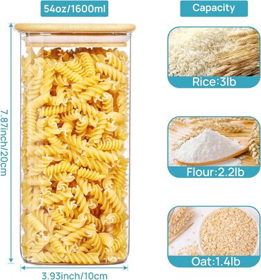 Набір Vtopmart з 7 банок для зберігання з кришками, банки для зберігання Банки з кришками, банки для зберігання з дерев'яними кришками для зберігання спагетті (квадрат-3 упаковки 54 унції)