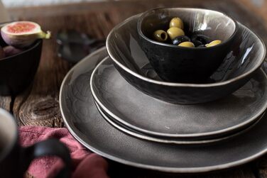 Серія Niara Organic, сучасний набір посуду для 4 осіб у захоплюючому вінтажному образі, комбінований сервіз із 16 предметів зі спеціальним поєднанням глазурі чорного та коричневого кольорів, керамограніт, 934073