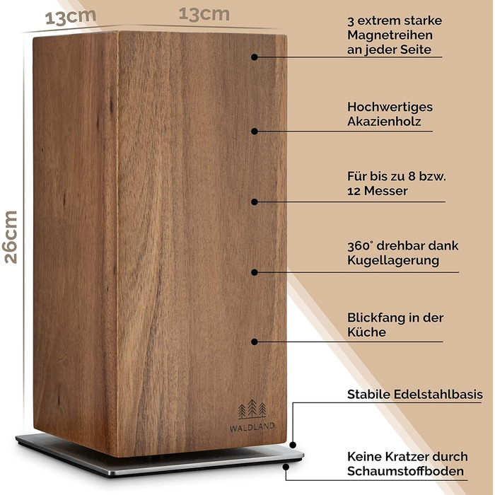 Блок для ножів магнітний та обертовий на 360° Waldland