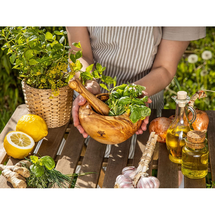 Ступка - Деревянная ступка - Устойчивая трава, ступка для специй Ø Диаметр ок. 12 см (круглый Ø 14 см)