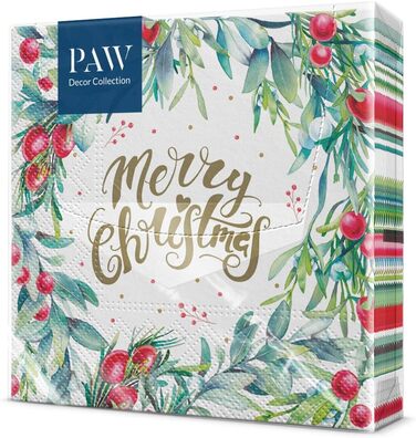 Серветки 3-шарові (33 x 33 см) I 20 шт. I Різнокольорові паперові серветки, ідеальні для різдвяного столу I Серветки - Різдво, зима, зірки, сніг, сніговики I (З Різдвом Христовим, квітковий принт)