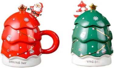 Кавовий кухоль 400 мл Різдвяна ялинка з кришкою та паличкою для перемішування, червоний YDoLimmer