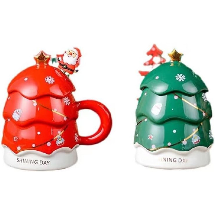 Кавовий кухоль 400 мл Різдвяна ялинка з кришкою та паличкою для перемішування, червоний YDoLimmer