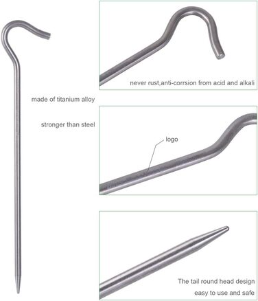 Кілочки з титанового сплаву Легкі стовпи для намету Кемпінгові кілочки для намету Портативний намет для ліктя Трав'яний намет Обладнання для намету для кемпінгу на відкритому повітрі 15 шт. /лот Ti4003P (6 шт. /лот Ti4004P 20 см (потовщення))