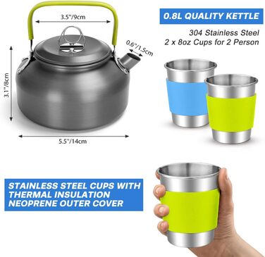 Набір кемпінгового посуду на 2 особи, алюміній Odoland