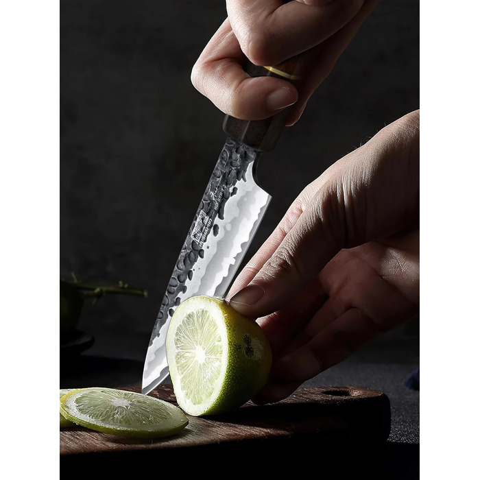 Ніж HOSHANHO Santoku Ніж ручного кування, ніж Сантоку Гостре лезо 18 см Кухонний ніж з японської серцевини VG10 Ніж для кухарів з ергономічною ручкою Подарункова коробка (ніж для чищення 9,5 см)