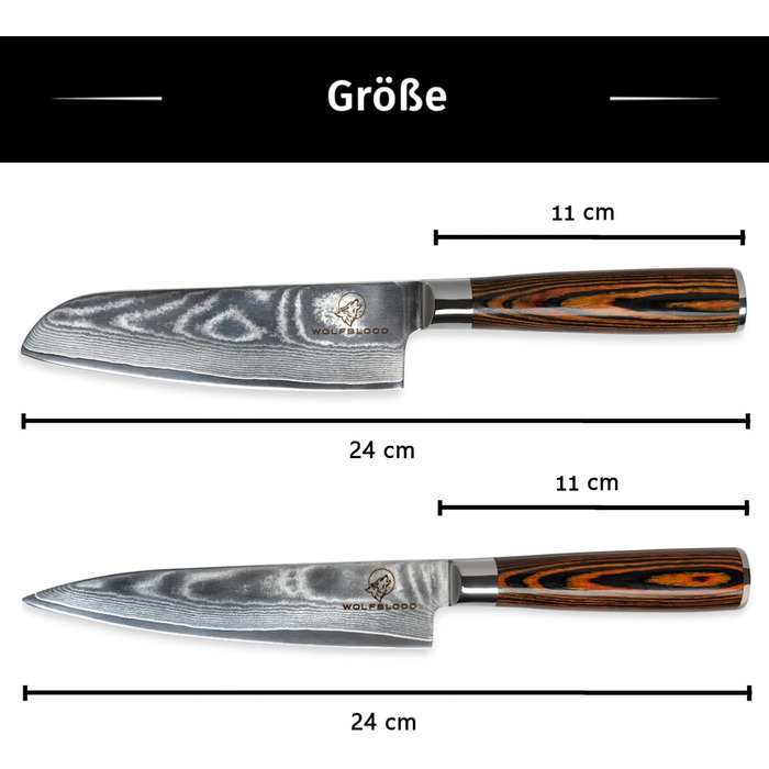 Набір з 2 професійних кухонних ножів 24 см Damascus Wolfblood