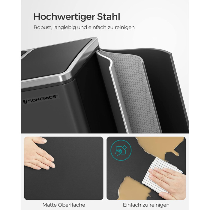 Кухонний контейнери для сміття, 3 x 18 л, чорний SONGMICS