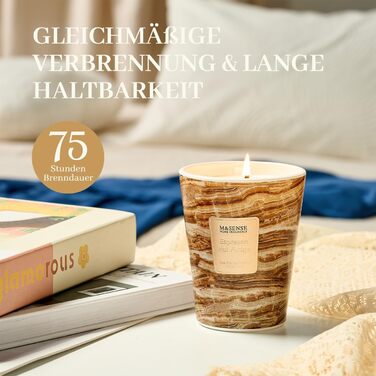 Ароматизована свічка M&SENSE велика Чорні ароматизовані свічки у склянці Ароматизована свічка з натурального соєвого воску Розслаблююча ароматерапія Подарунок для жінок та чоловіків, Різдво 75 годин горіння та 2 гніти (гаряча карамель еспресо, 400 г)