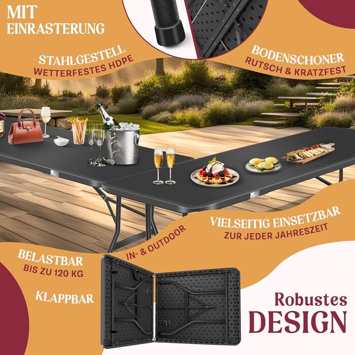 Розкладний стіл для кемпінгу 183 х 76 см KESSER