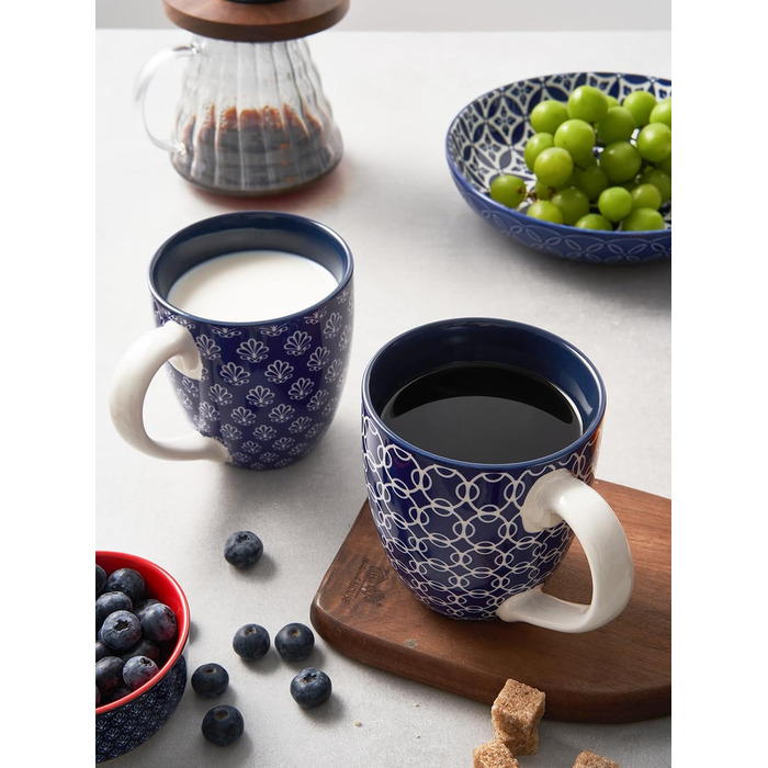 Набір чашок для кави DOWAN, 6 x 560 мл Кавова чашка порцеляна, великі чашки в китайському традиційному стилі візерунка для кави, молока, чаю та какао, кавова кружка (синя та біла)