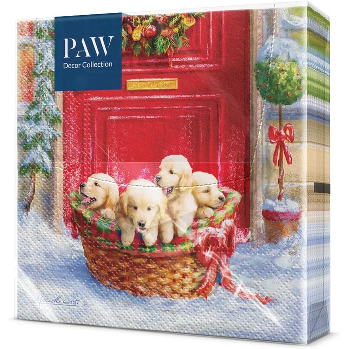 Серветки 3-шарові (33 x 33 см) I 20 шт. I Різнокольорові паперові серветки, ідеальні для різдвяного столу I Серветки - Різдво, зима, зірки, сніг, сніговики I (Різдвяні цуценята)