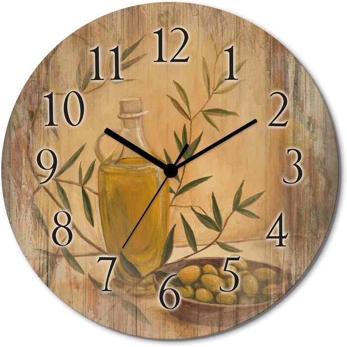 Настінний декор ARTLAND настінний годинник з дерева без цокання безшумний круглий Ø 30 см кухонний годинник кава капучино круасан T5XO Капучино та круасан (оливки та лимони, кварцовий годинник)