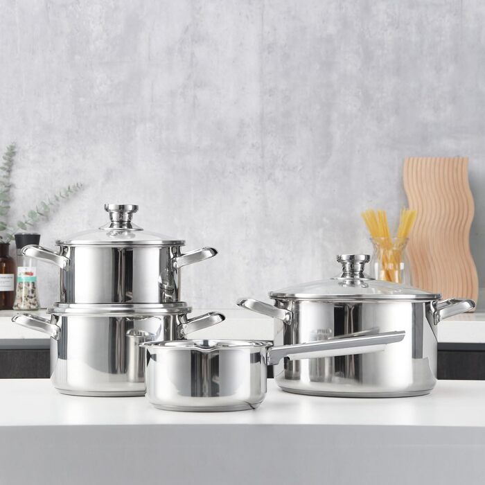Набір каструль з нержавіючої сталі зі скляними кришками, 7 предметів Fuexmotco