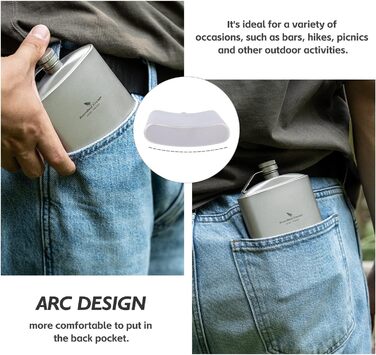 Мл Титанова стегнова колба Кишенькова пляшка для алкогольних напоїв Flagon Зовнішня плоска пляшка для алкоголю Кемпінговий ультралегкий винний горщик з лійкою Ti3061D (пляшка 250 мл-ti3063D), 200