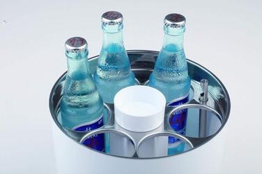 Конференц-охолоджувач APS, охолоджувач для пляшок, охолоджуючий рондель для пляшок, настільний охолоджувач на 6 пляшок, в т.ч. пакет для льоду, відкривачка для пляшок, чаша з кронен-кришкою, Ø 6,7 см для пляшок 0,25-0,5 літра (білі, одинарні)