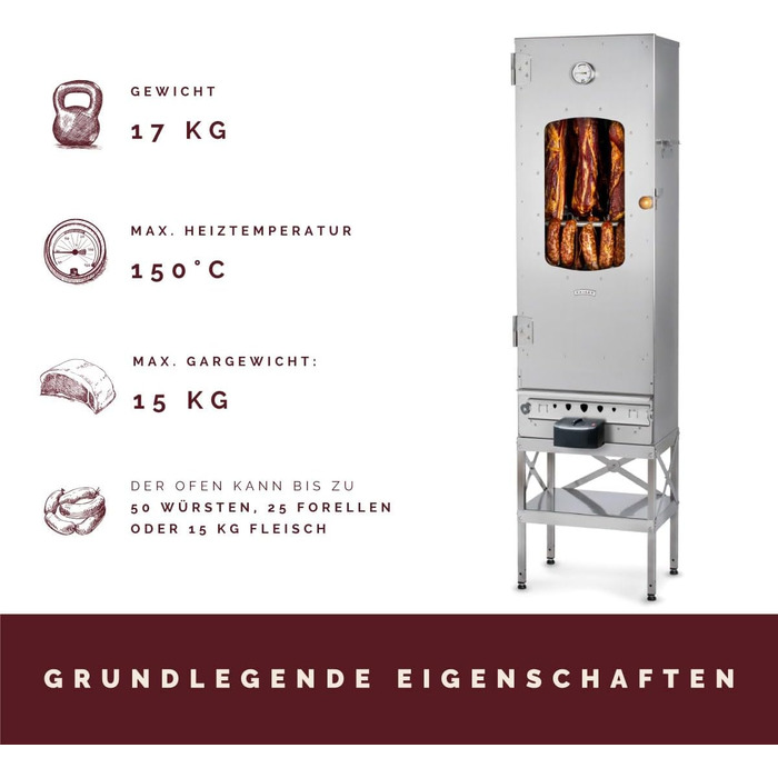 Високоякісна коптильня з нержавіючої сталі електрична 154 см KAISER