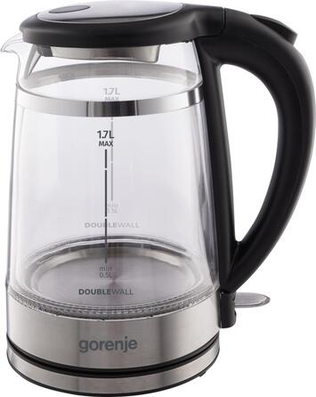 Gorenje Электрочайник 1.7л, 2,200 Вт, strix контроль, стекло, черный