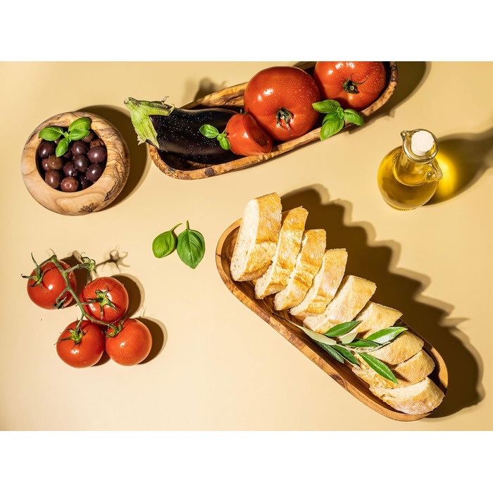 Багетна хлібниця з оливкового дерева - Миска для закусок довгаста - Сільська дерев'яна миска - Декоративна миска - Миска для фруктів - Миска ручної роботи - Миска для ювелірних виробів - Універсальна миска (2, 25-29 см)