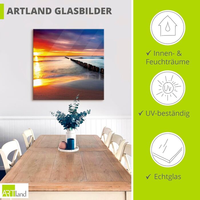 Настінний декор скляні картини настінна картина скляна картина цільна 40x40 см квадрат пляж море сонце карибський пейзаж узбережжя схід сонця морський S7LE (Балтійське море Пляж 2, 20Д x 20Ш см)