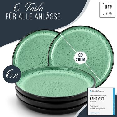 Керамогранітна глибока тарілка ТЕСТ ДУЖЕ ХОРОШИЙ Серія Ibiza Тарілки для макаронів Noble, тарілки для супу Deep стильні тарілки для пасти 6 персон - Набір посуду 6 персон, обідні тарілки, набір посуду Black with (маленькі тарілки (6x), шавлія зелена), 6 ш