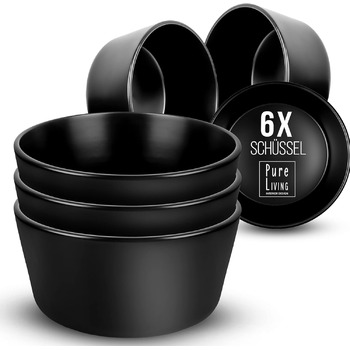 Набір тарілок для сніданку з 6 шт. Manhattan в чорному кольорі - керамограніт преміум-класу, для посудомийної машини, мікрохвильової печі - стильний набір чорних тарілок матовий - чистий посуд для вітальні Urban Black Line (миски (6x))