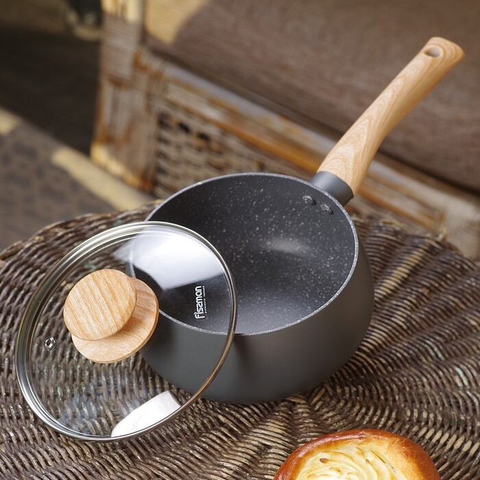 Ківш Fissman LANA 16x8 см / 1,6 л зі скляною кришкою алюміній з антипригарним покриттям (14496)