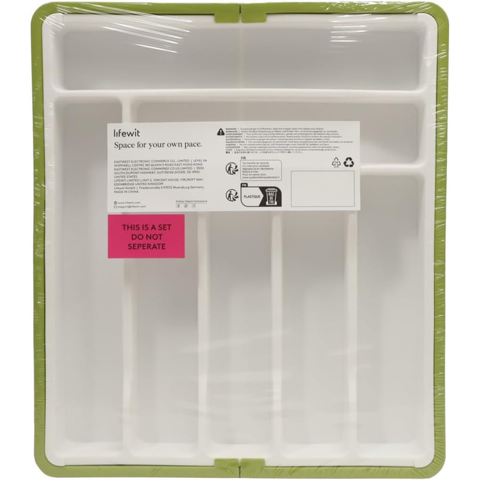 Органайзер для столових приборів 57 х 38 см для шухляд, 9 відділень, зелений і білий Lifewit